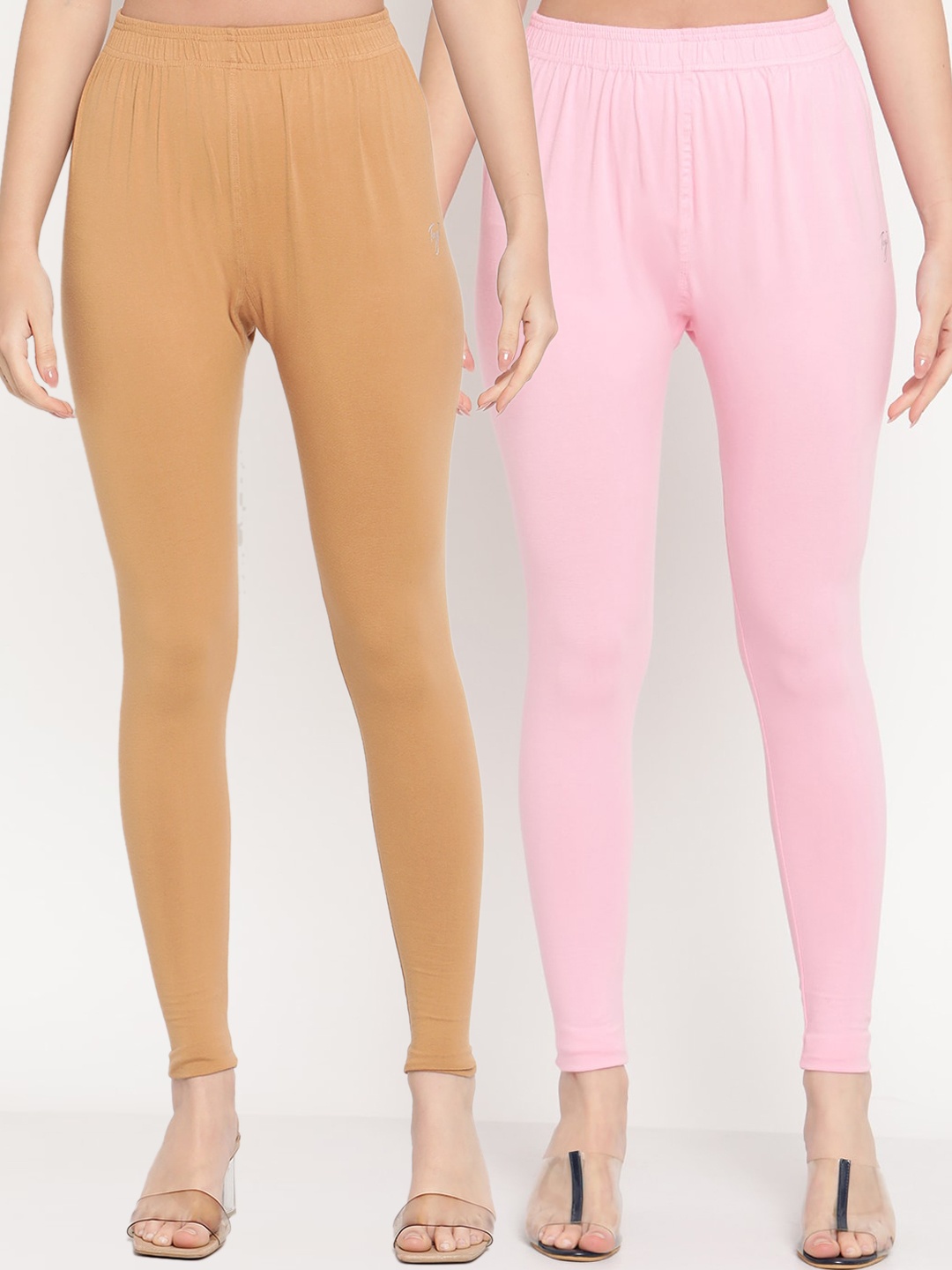 

TAG 7 Women Pack Of 2 Solid Comfort-Fit Ankle-Length Leggings, Pink