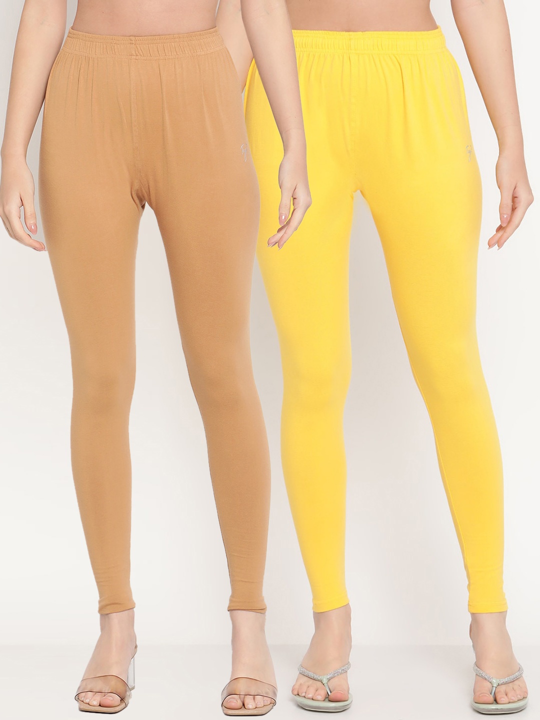 

TAG 7 Women Pack of 2 Solid Ankle Length Leggings, Yellow