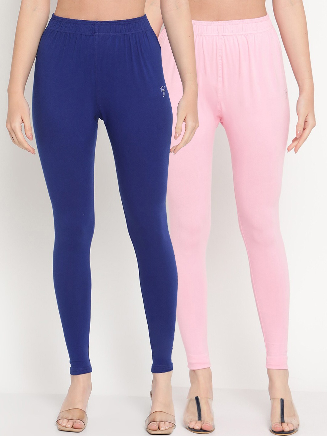 

TAG 7 Women Pack of 2 Blue & Pink Solid Comfort-Fit Ankle-Length Leggings