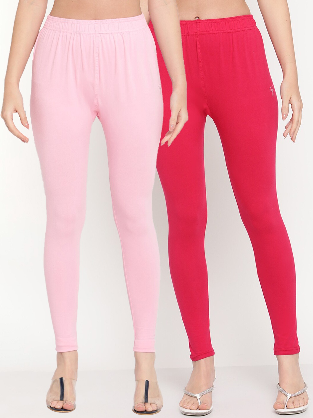 

TAG 7 Women Pack Of 2 Pink Solid Comfort-Fit Ankle-Length Leggings