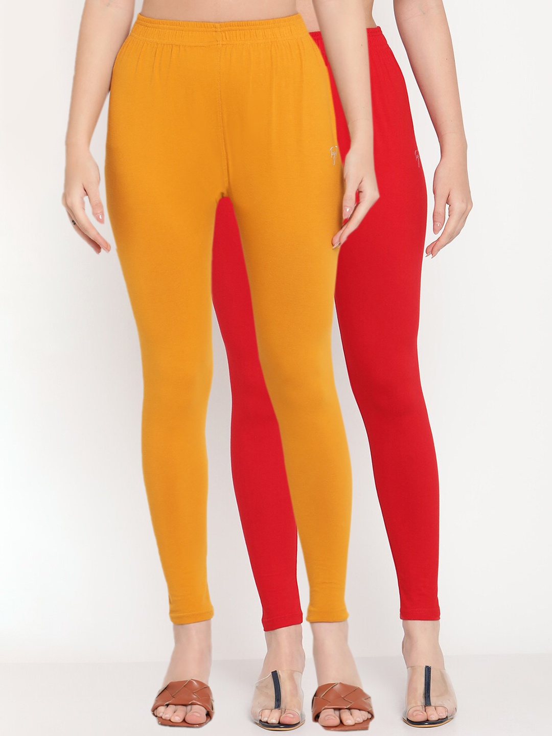 

TAG 7 Women Pack Of 2 Solid Comfort-Fit Ankle-Length Leggings, Red