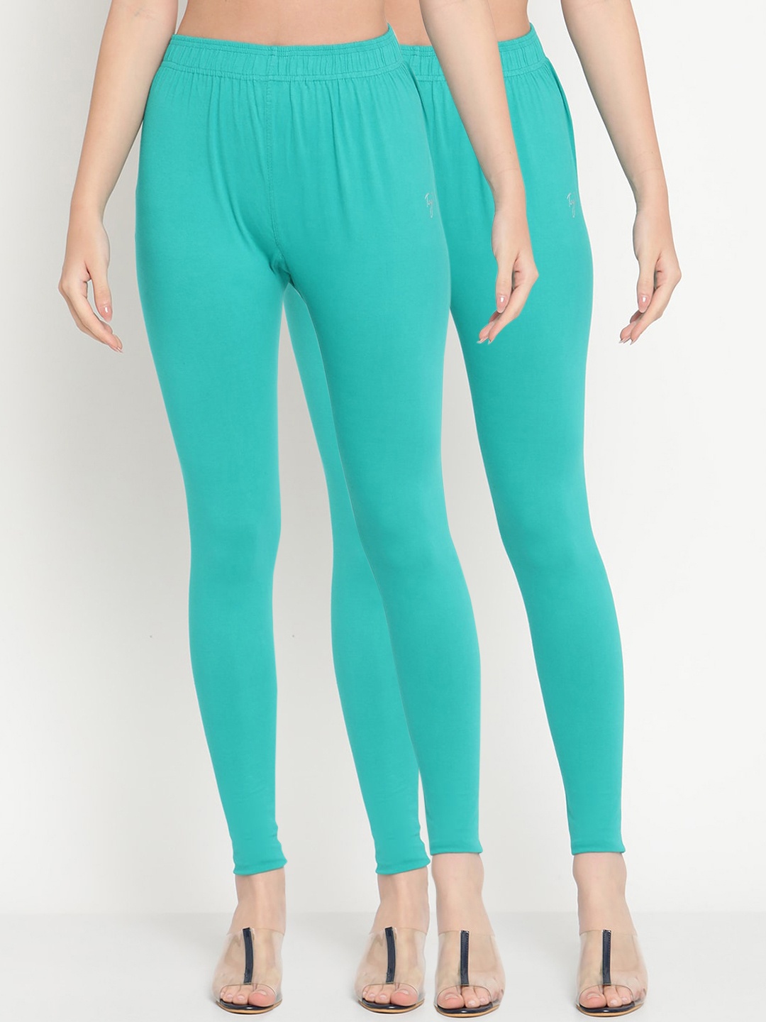 

TAG 7 Women Turquoise Blue Pack of 2 Solid Straight-Fit Ankle Length Leggings
