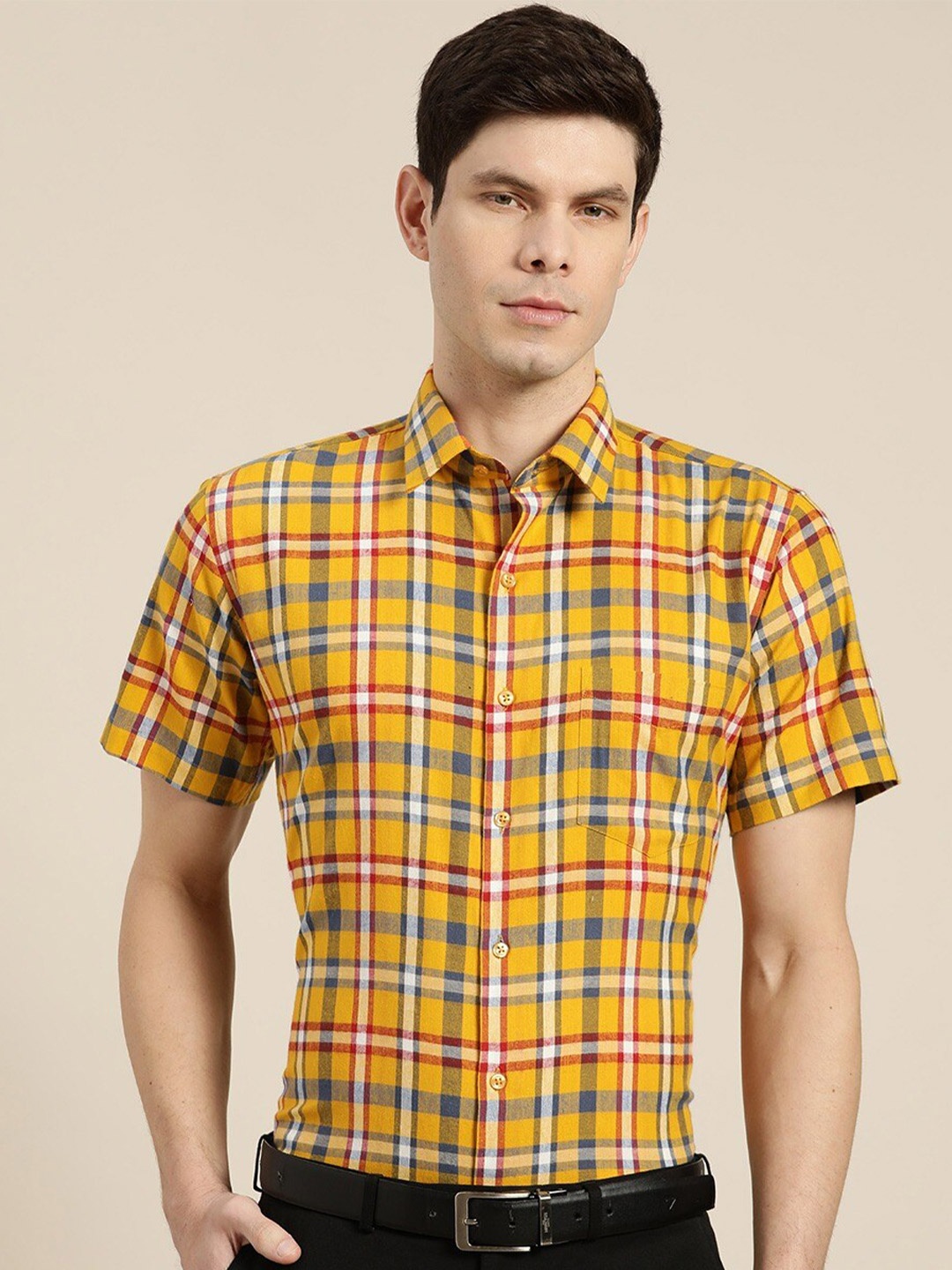 

Hancock Men Yellow & White Slim Fit Tartan Checked Formal Shirt
