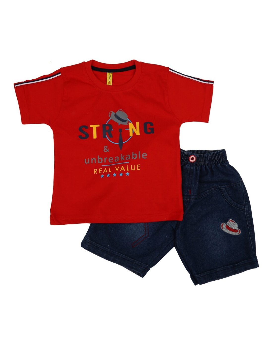 

V-Mart Unisex Kids Red & Navy Blue Printed T-shirt with Shorts