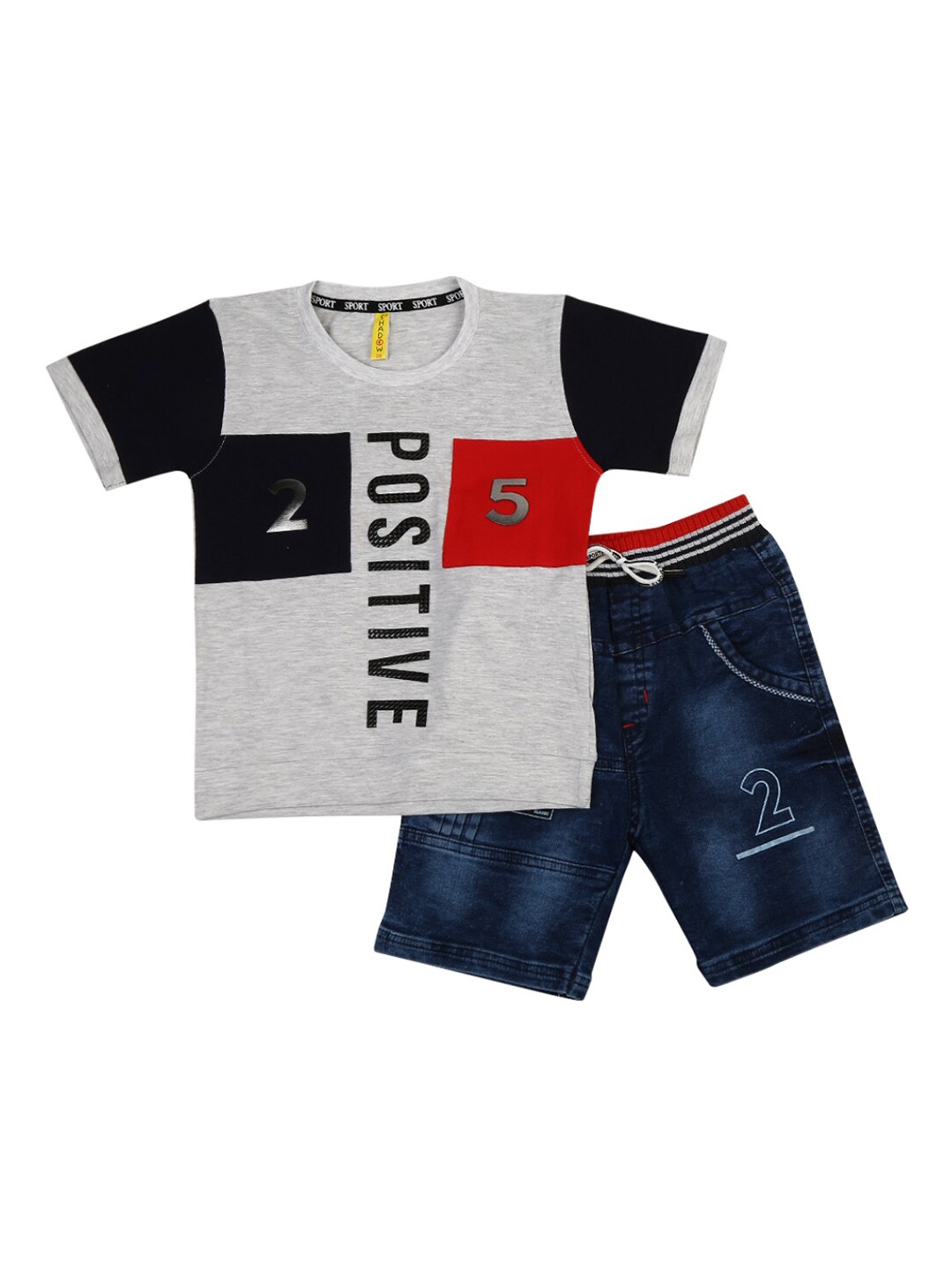 

V-Mart Kids Grey & Navy Blue Printed T-shirt with Trousers