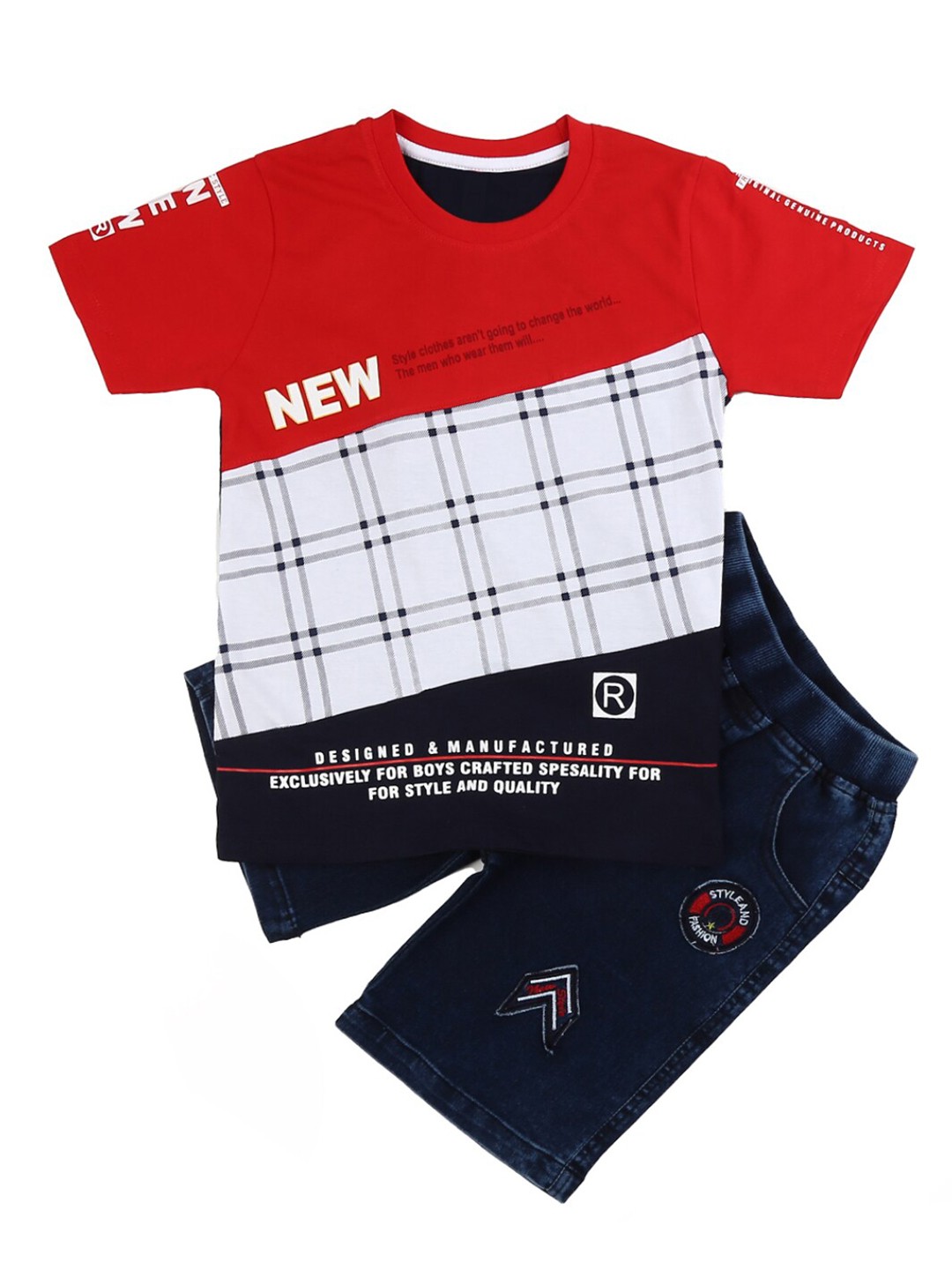 

V-Mart Boys Red & White Printed Cotton T-shirt with Trousers