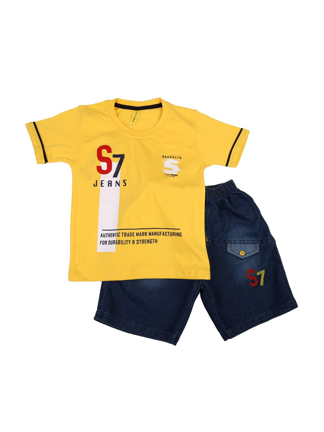 

V-Mart Boys Yellow & Blue Printed Cotton T-shirt with Shorts