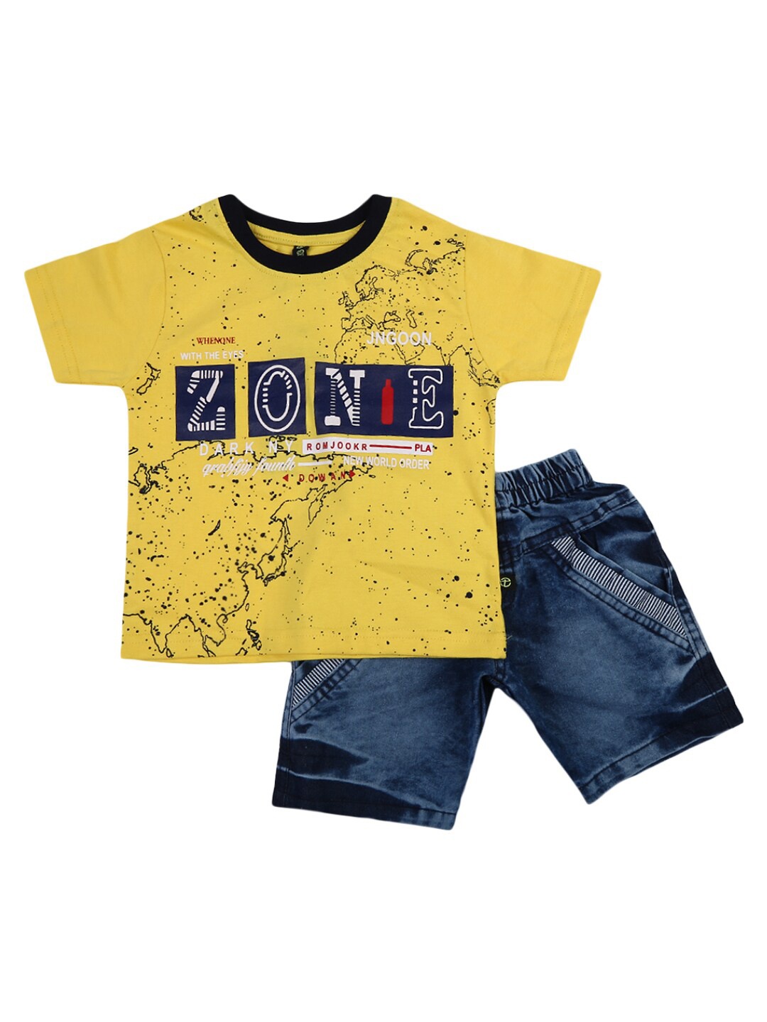 

V-Mart Unisex Kids Yellow & Yellow Printed T-shirt with Shorts