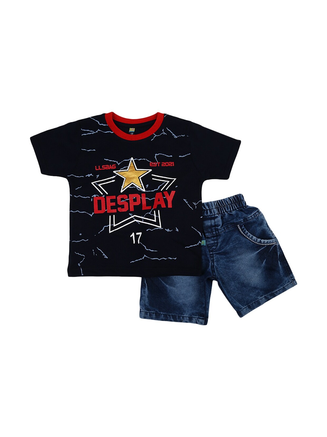 

V-Mart Unisex Kids Navy Blue Printed T-shirt with Shorts