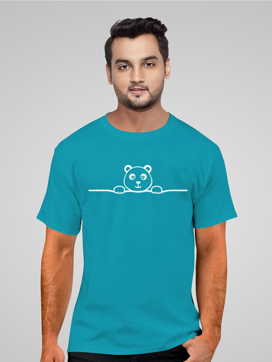 

Pootlu Men Turquoise Blue Typography Printed T-shirt