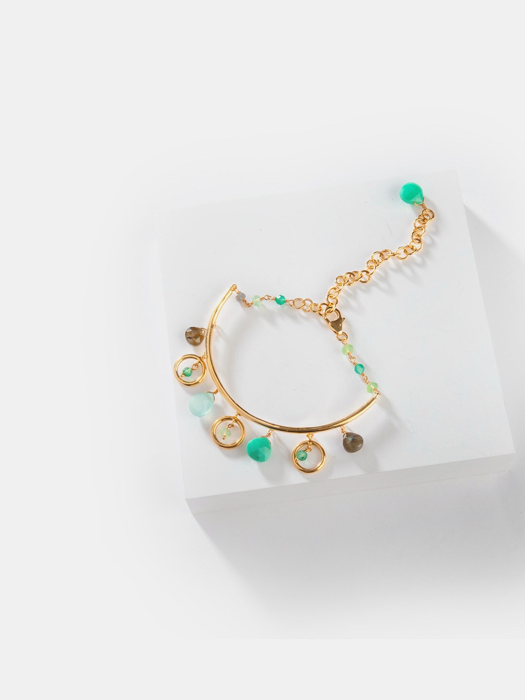 

SHAYA Green & White Silver Gold-Plated Wraparound Bracelet