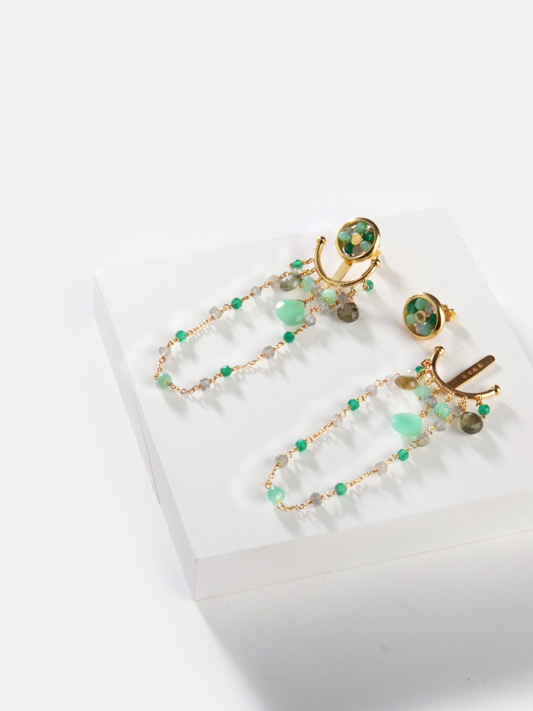 

SHAYA Gold-Plated Green Contemporary Drop Earrings