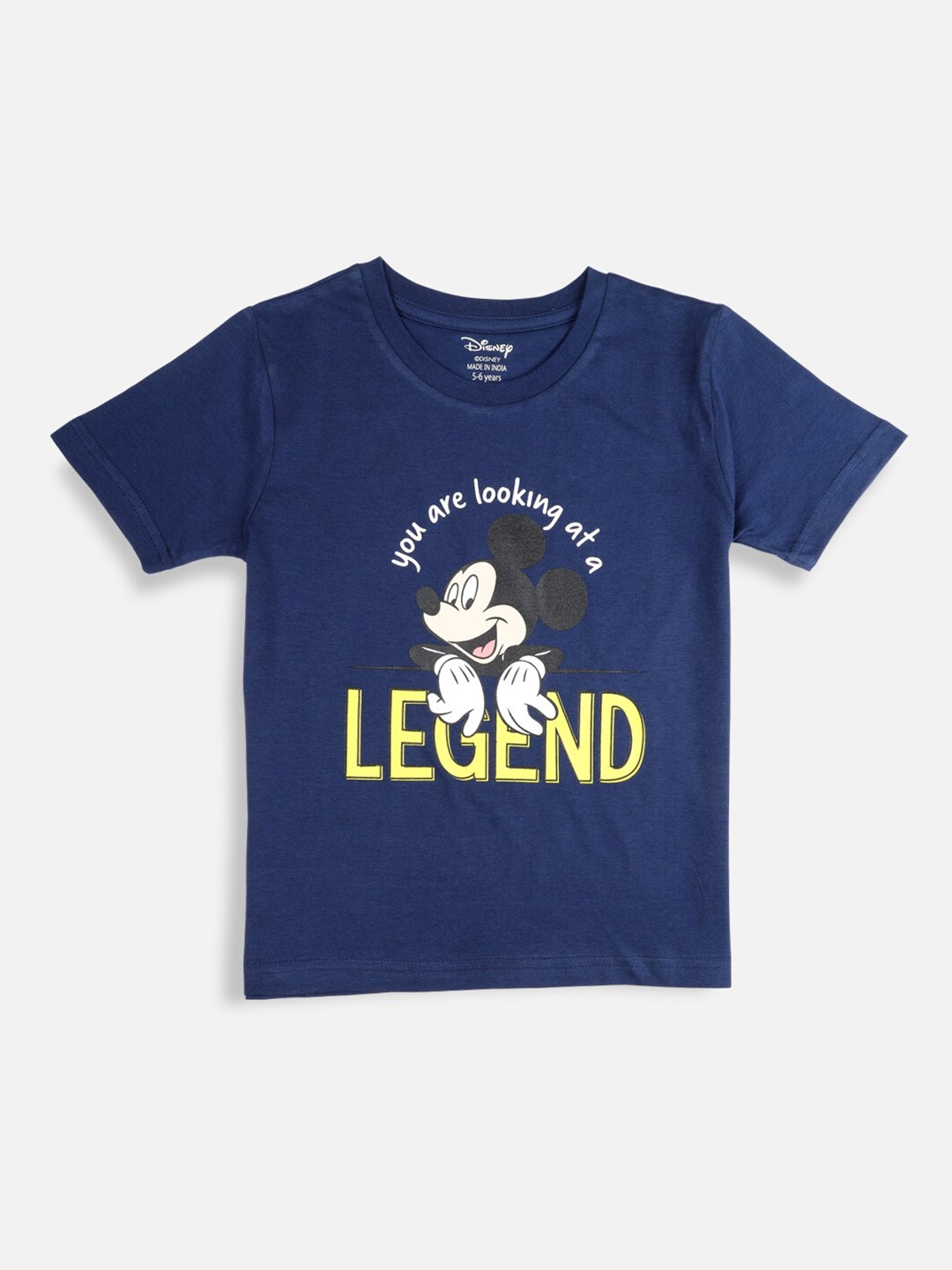 

Nap Chief Kids Navy Blue Disney Legend Mickey Mouse Printed Slim Fit Cotton T-shirt