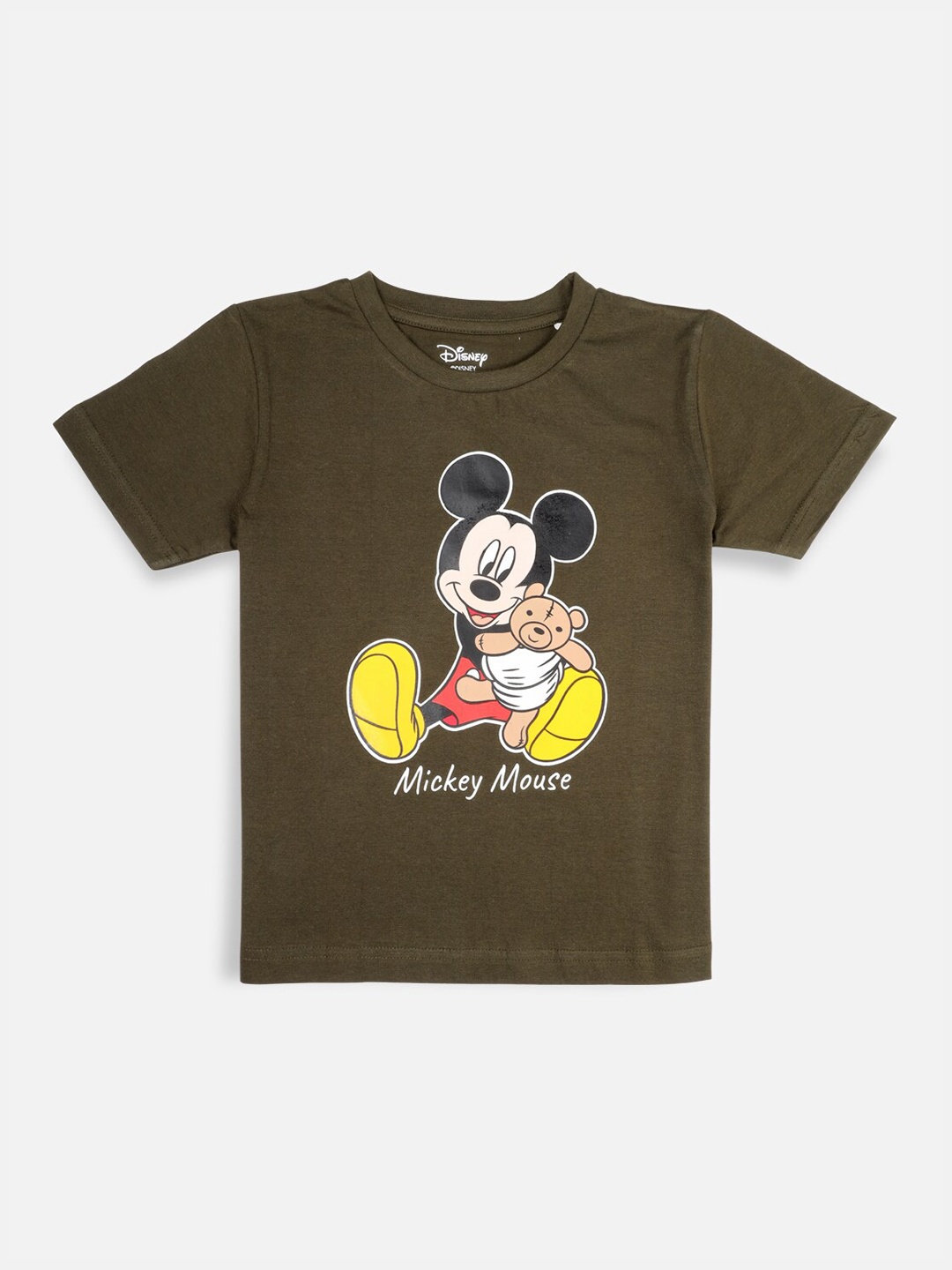 

Nap Chief Kids Olive Green Teddy Mickey Slim Fit Pure Cotton T-shirt