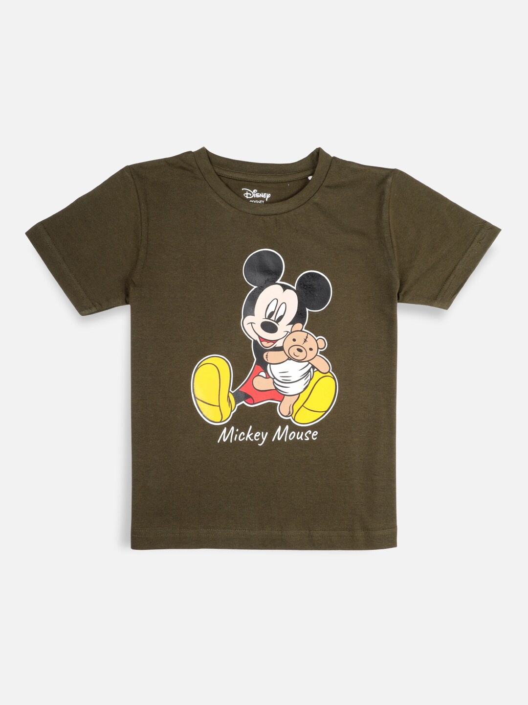 

Nap Chief Kids Green Disney Teddy Mickey Printed Slim Fit Cotton T-shirt