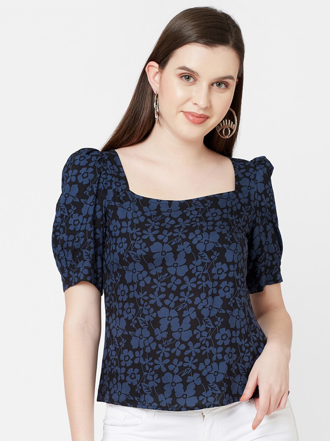 

MISH Navy Blue Floral Print Top