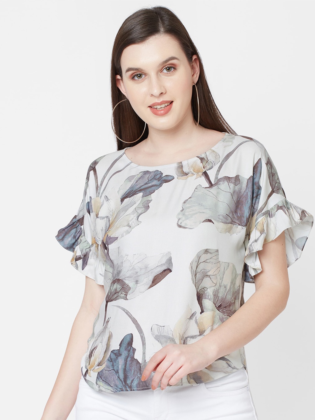 

MISH Off White Print Ruffles Top