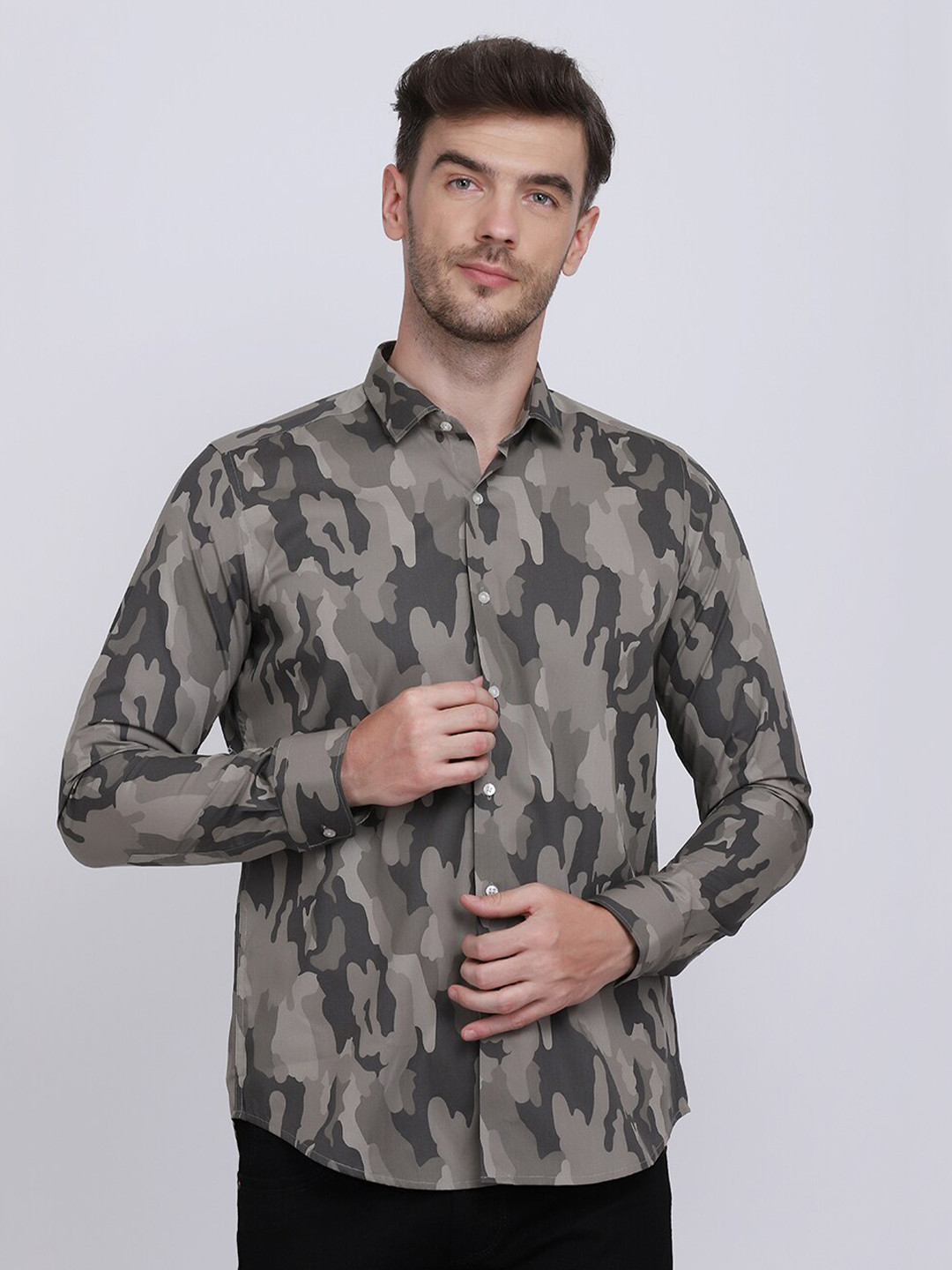 

JJAAGG T Men Green Classic Printed Casual Shirt