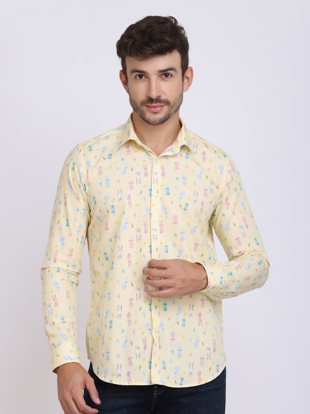 

JJAAGG T Men Yellow Classic Floral Printed Casual Shirt