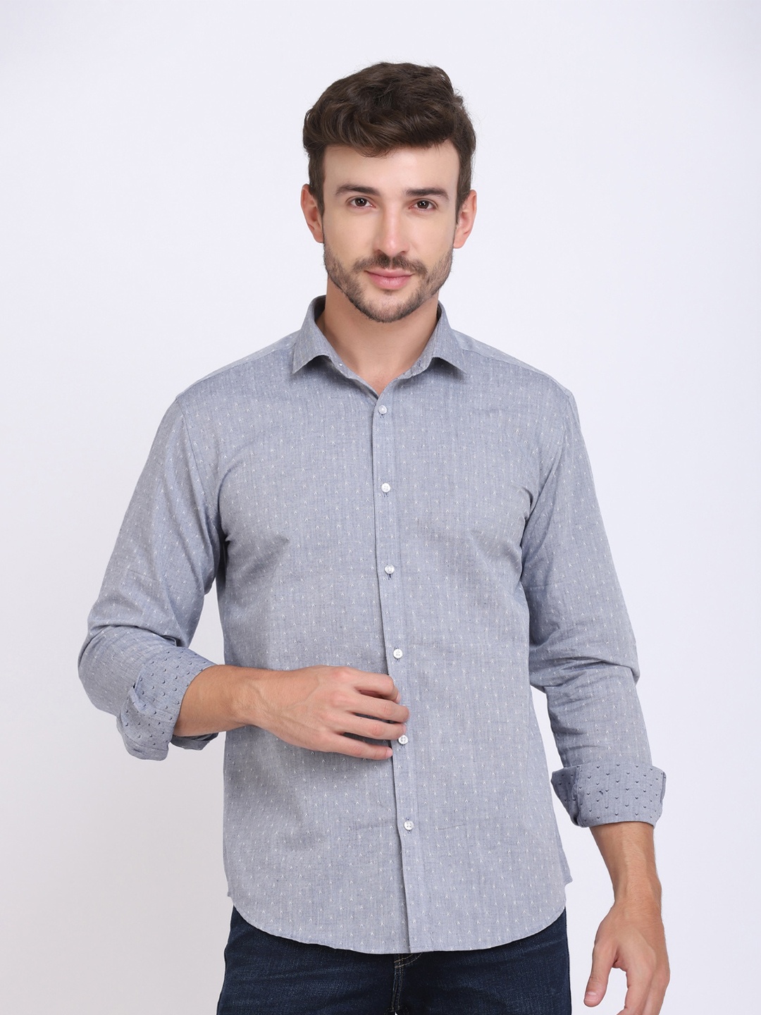 

JJAAGG T Men Blue Classic Cotton Formal Shirt