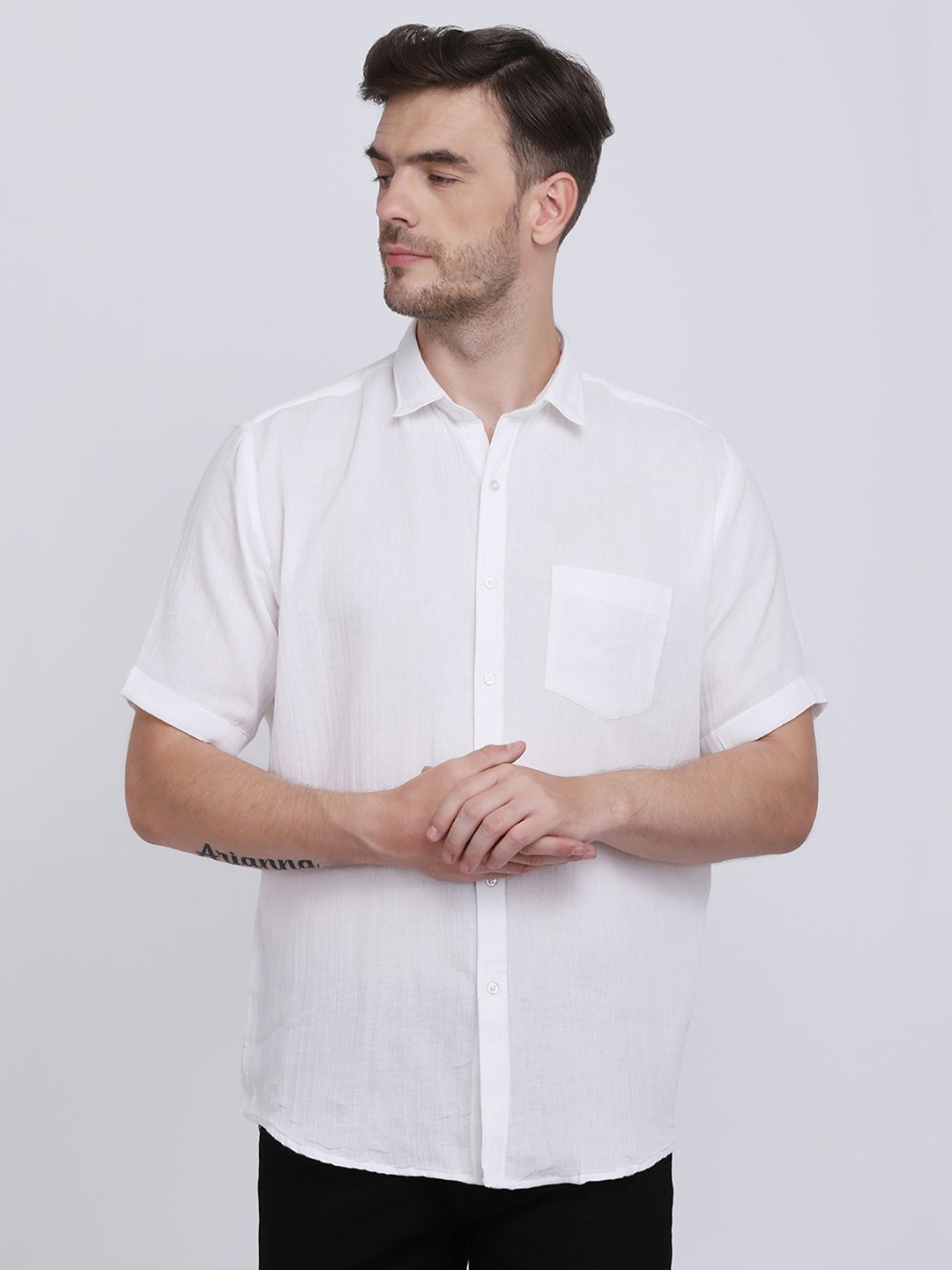 

JJAAGG T Men White Classic Casual Shirt