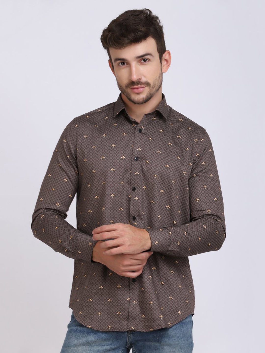 

JJAAGG T Men Brown Classic Printed Party Shirt