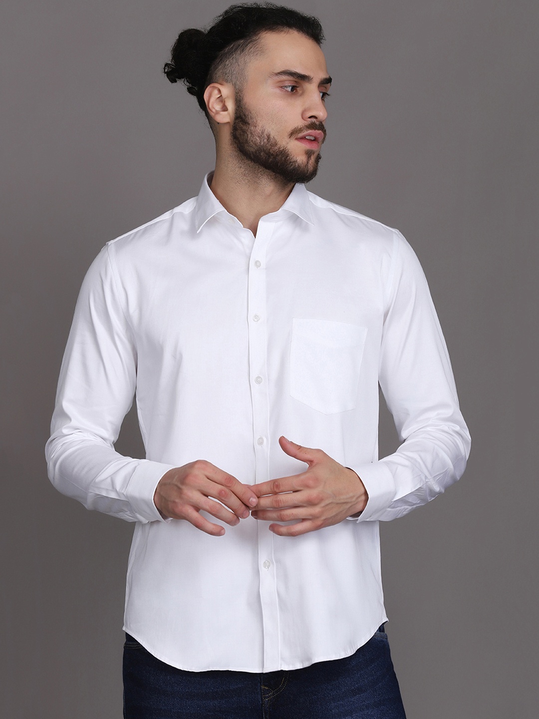 

JJAAGG T Men White Regular Fit Classic Satin Party Shirt