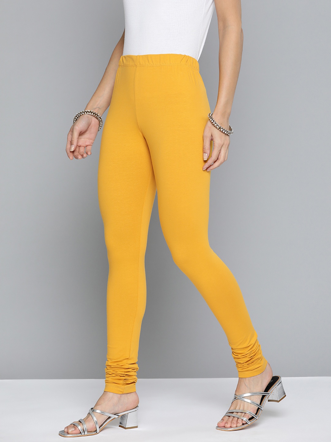 

HERE&NOW Women Mustard Yellow Solid Leggings