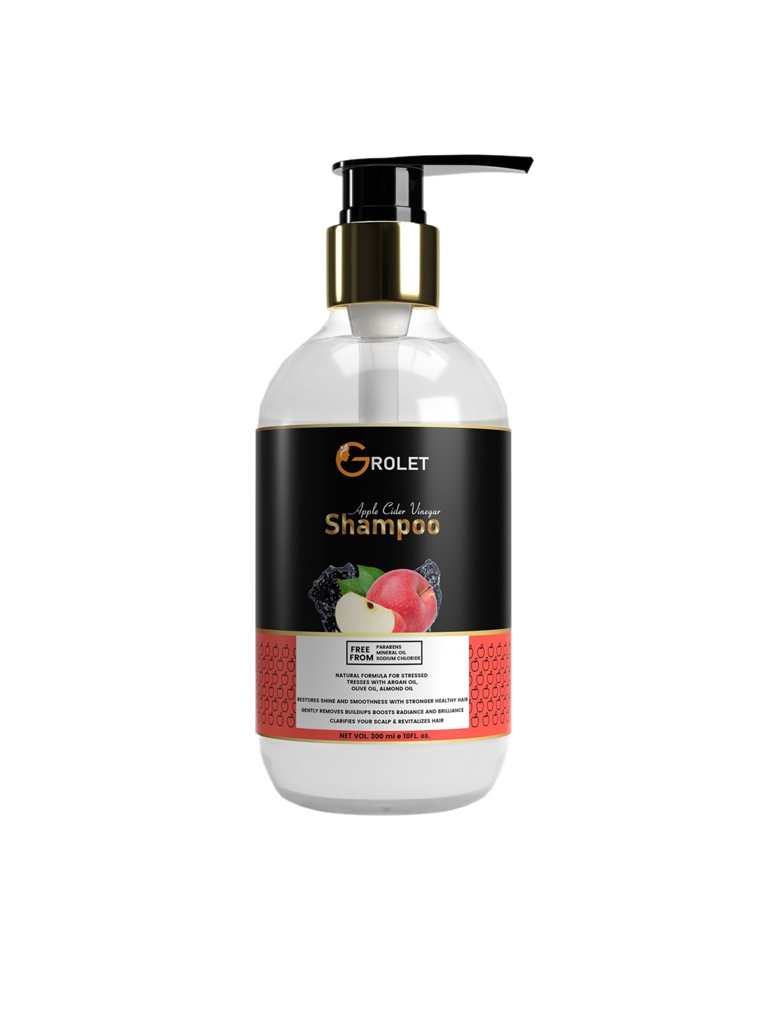 

GROLET Apple Cider Vinegar Shampoo for Shiny & Smooth Hair - 300ml, Black