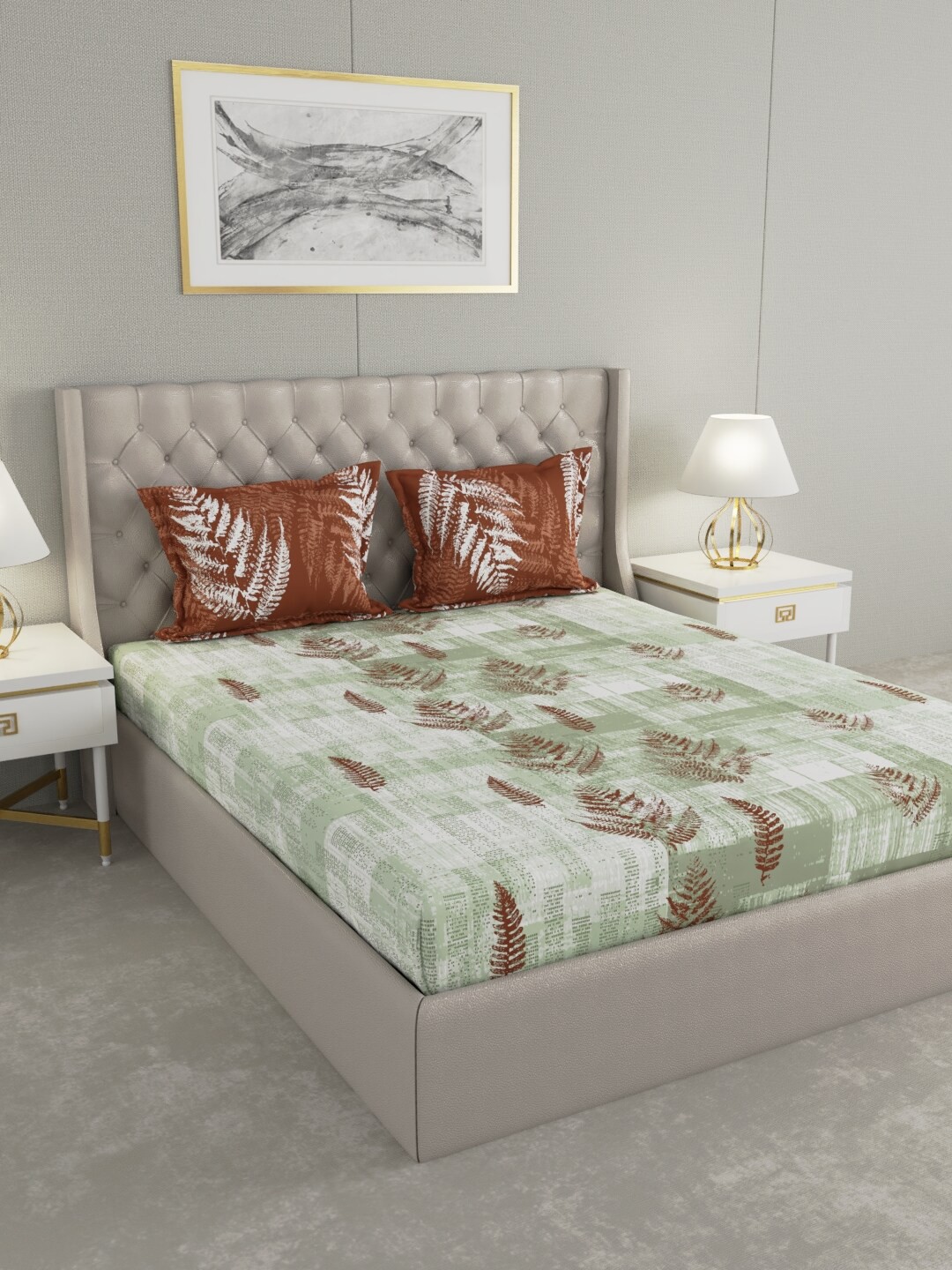 

Raymond Home White & Green Floral 144 TC Cotton Queen Bedsheet with 2 Pillow Covers