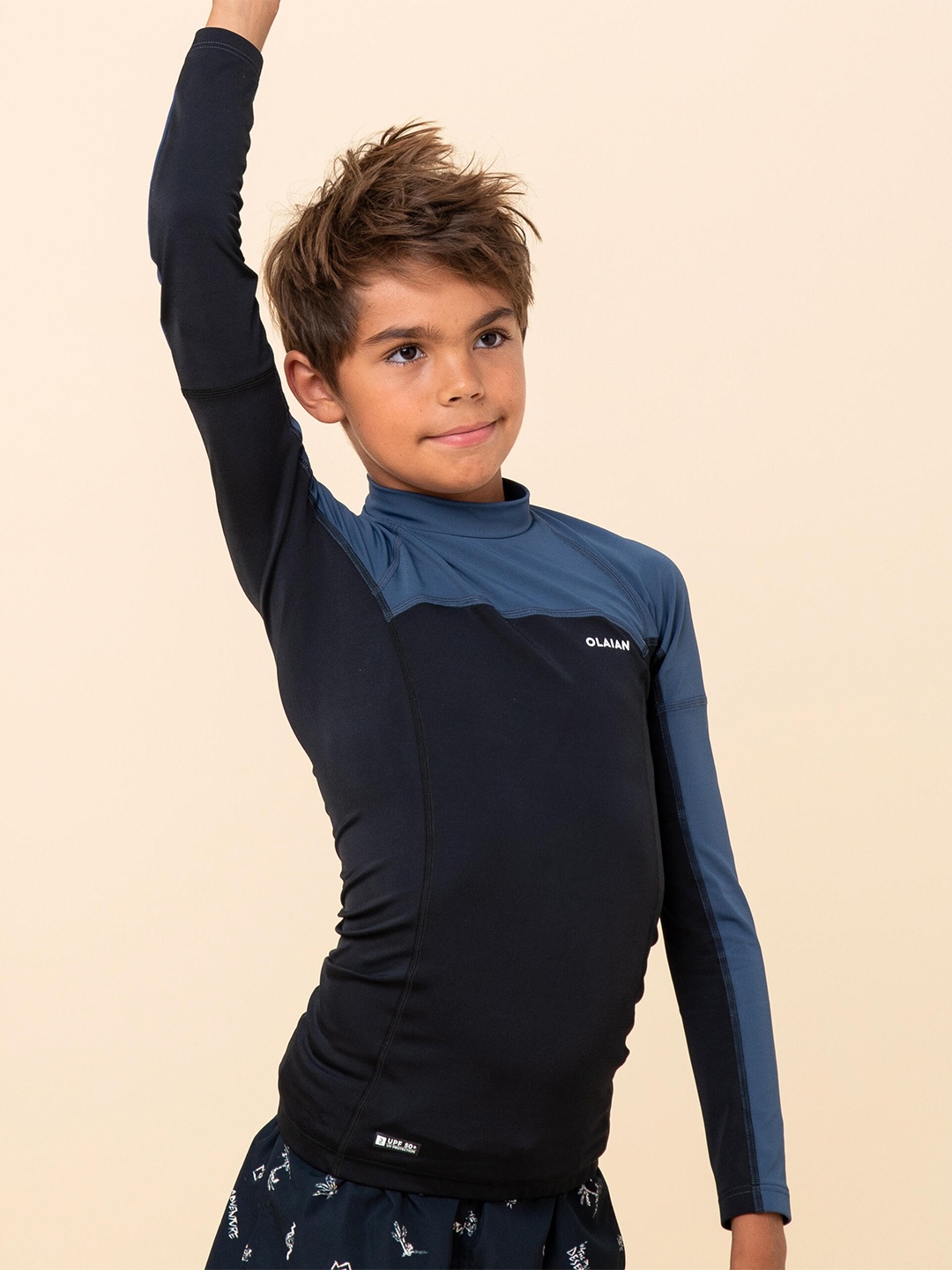 

OLAIAN By Decathlon Boys Black & Blue Colourblocked Slim Fit Running T-shirt