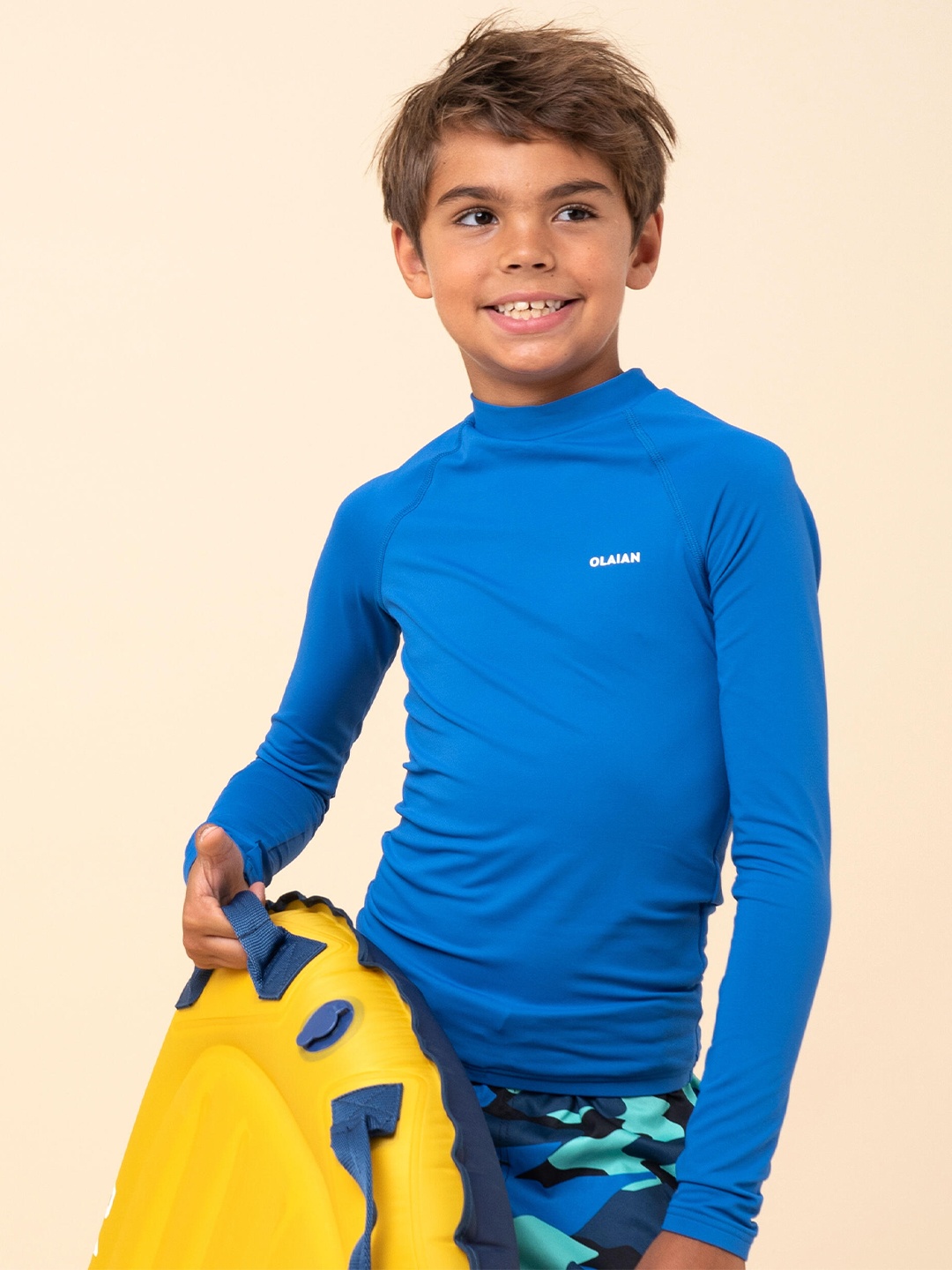 

OLAIAN By Decathlon Boys Blue Solid High Neck Anti-UV Running T-shirt