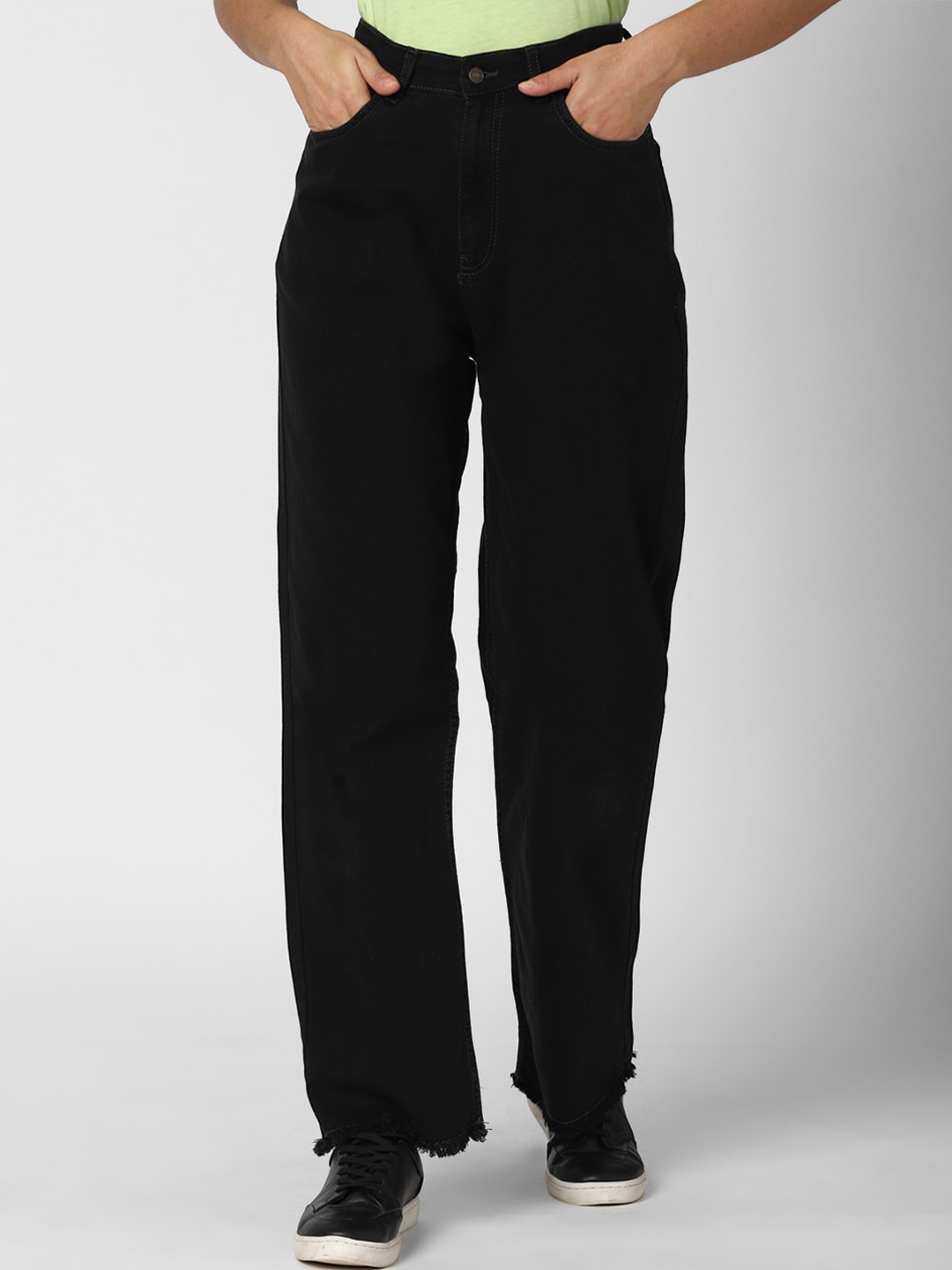 

FOREVER 21 Women Black Low Distress Jeans