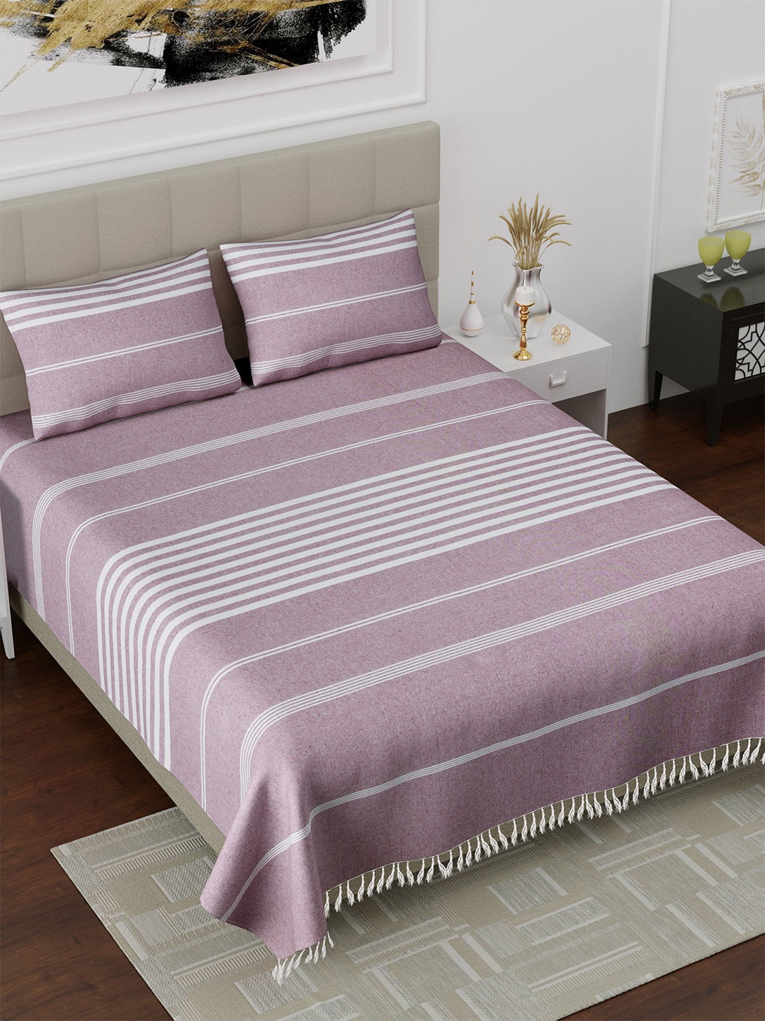 

Varde Dusty Lavender 210 TC Double Bedsheet with 2 Pillow Cover, Purple
