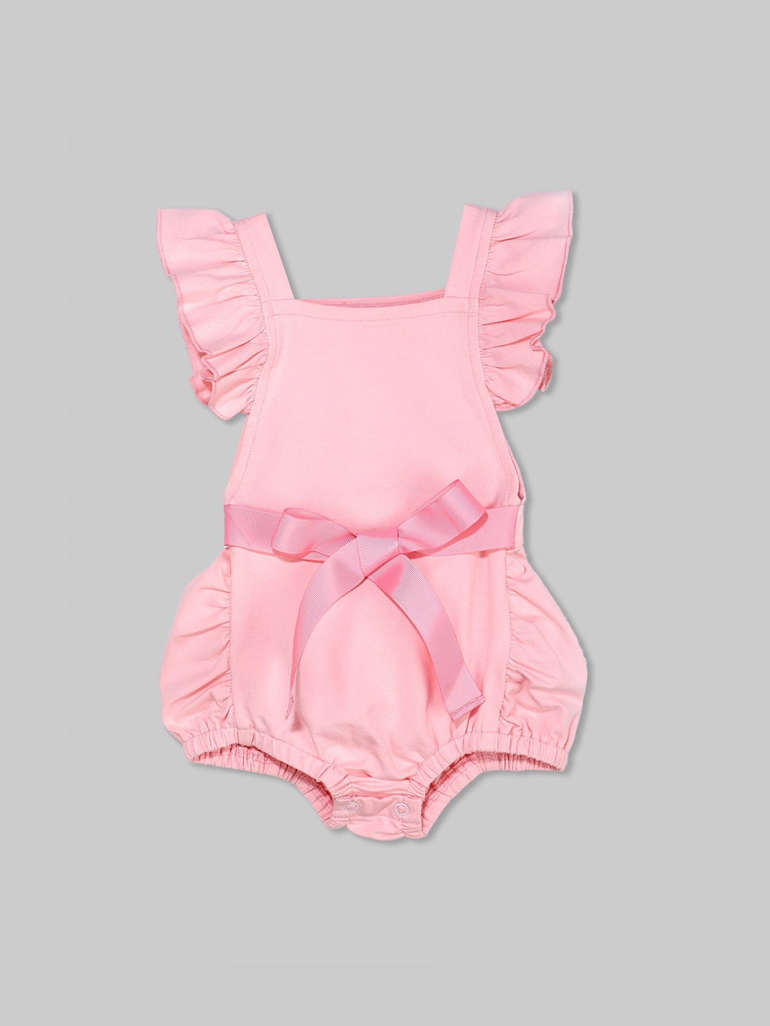 

Kidbea Girls Pink Solid Organic Cotton Bodysuit With Ruffles Detail