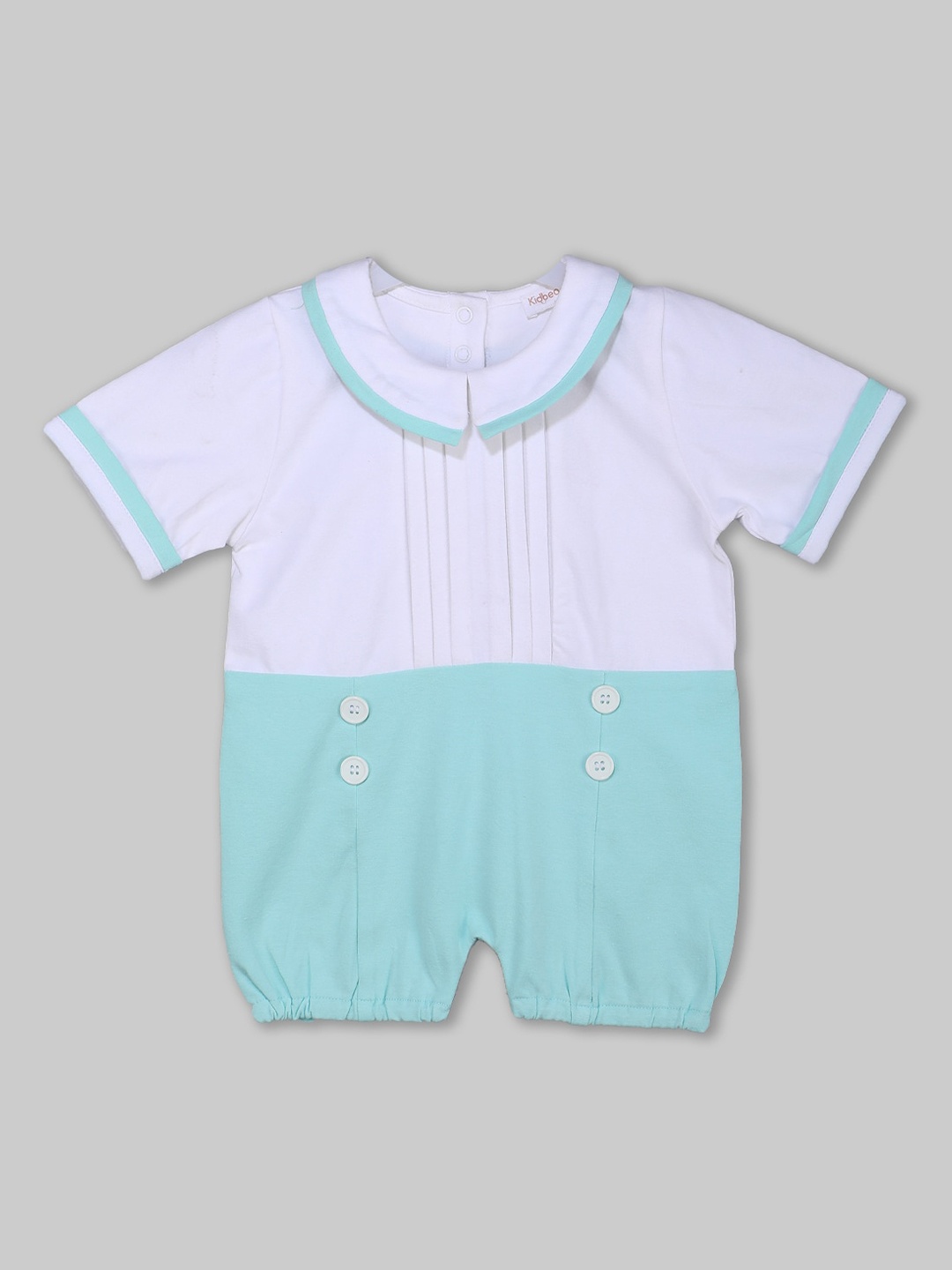 

Kidbea Boys White & Blue Colourblocked Cotton Rompers