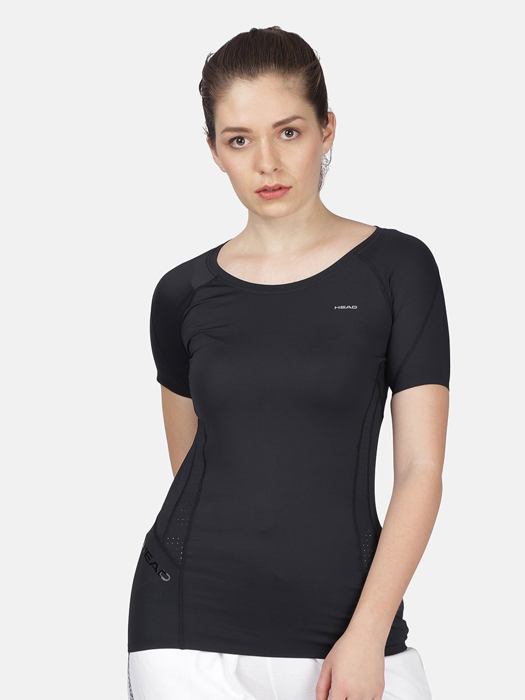 

Head Women Black Slim Fit Training or Gym T-shirt