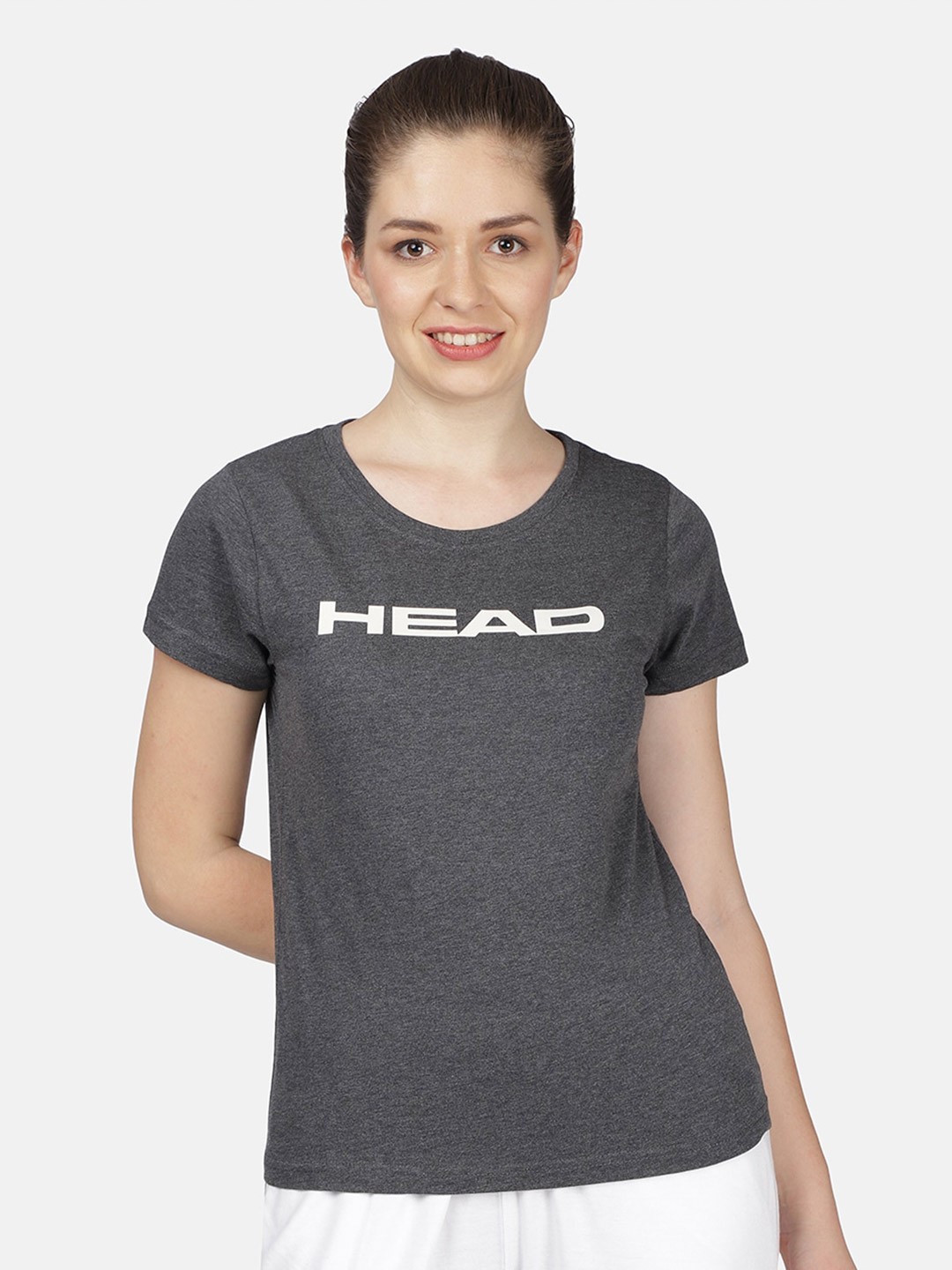 

Head Women Charcoal Typography Printed Slim Fit Training or Gym T-shirt