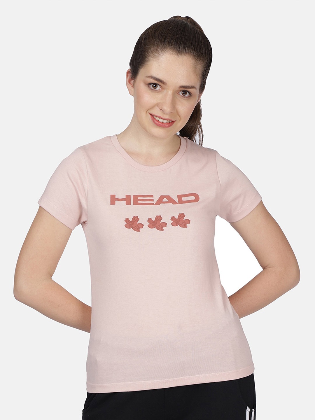 

Head Women Pink Typography Printed Slim Fit Training or Gym T-shirt