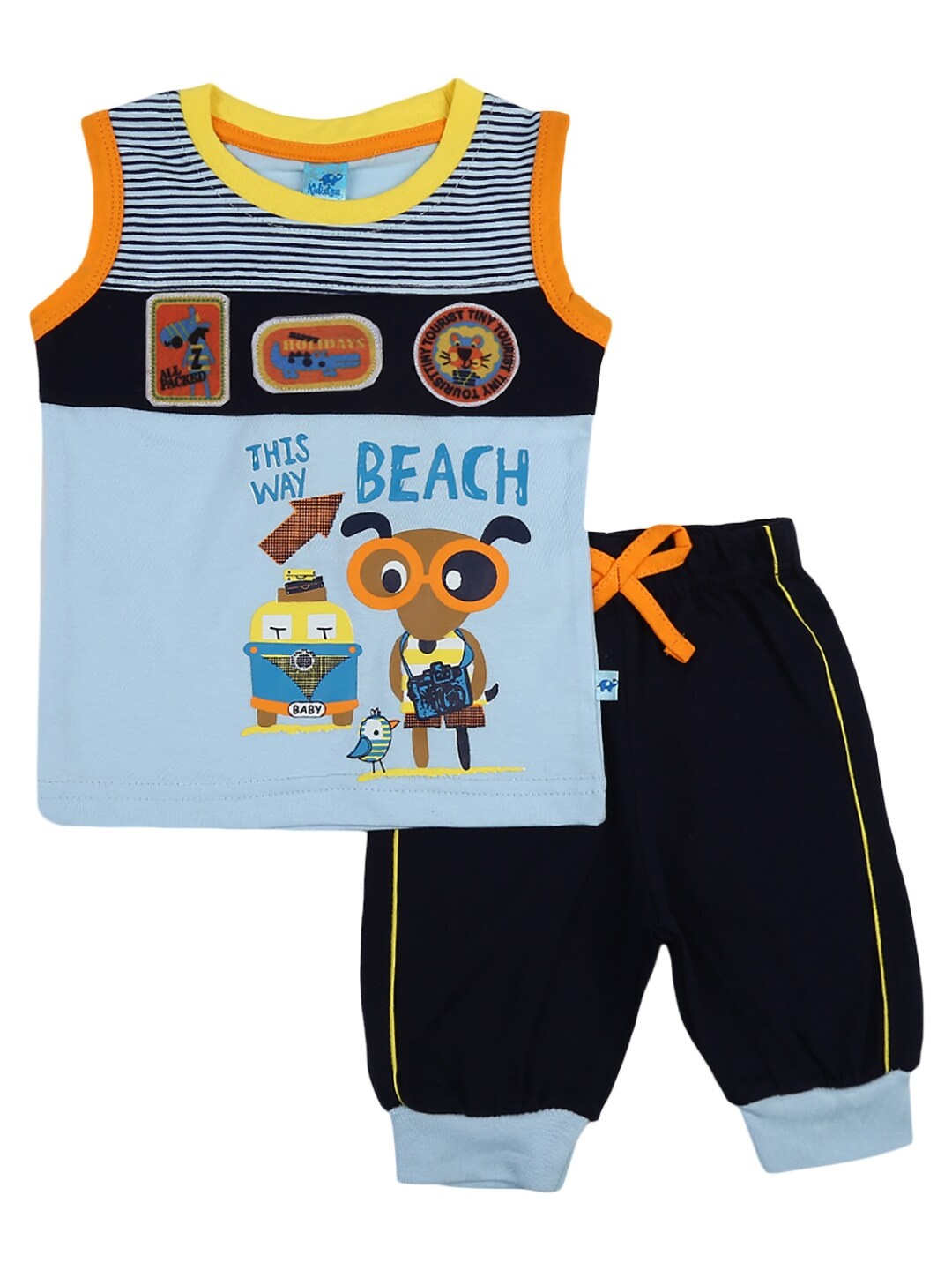 

V-Mart Unisex Kids Blue Printed Cotton T-shirt with Trousers