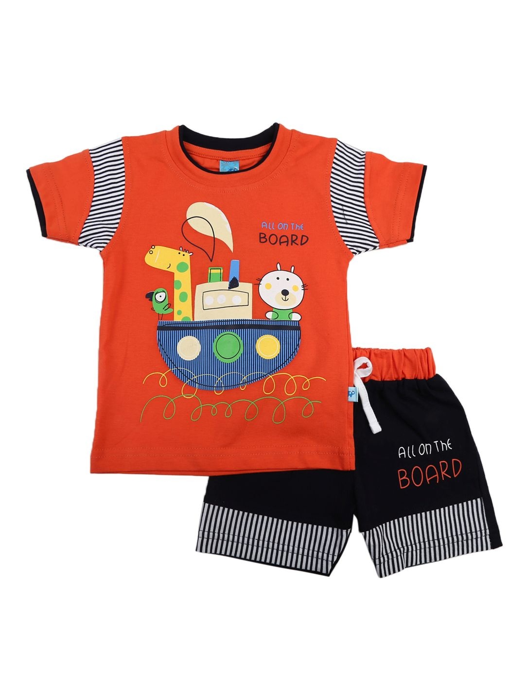 

V-Mart Kids Printed Pure Cotton T-shirt with Shorts, Orange