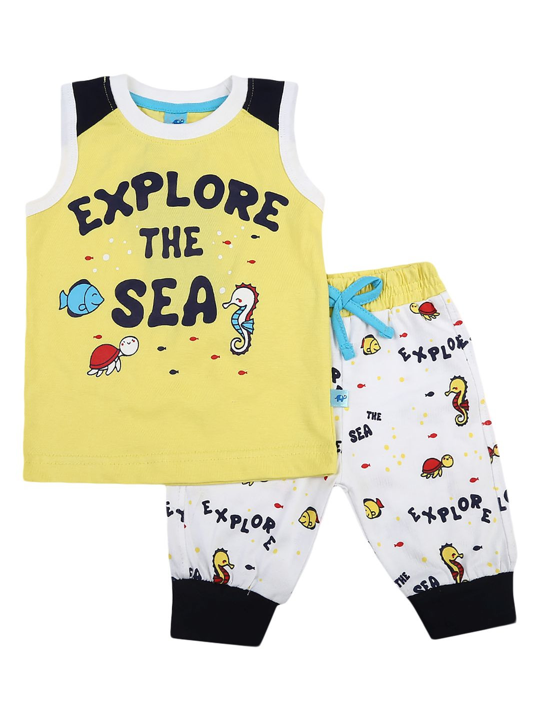 

V-Mart Kids Printed Pure Cotton T-shirt with Trousers, Yellow