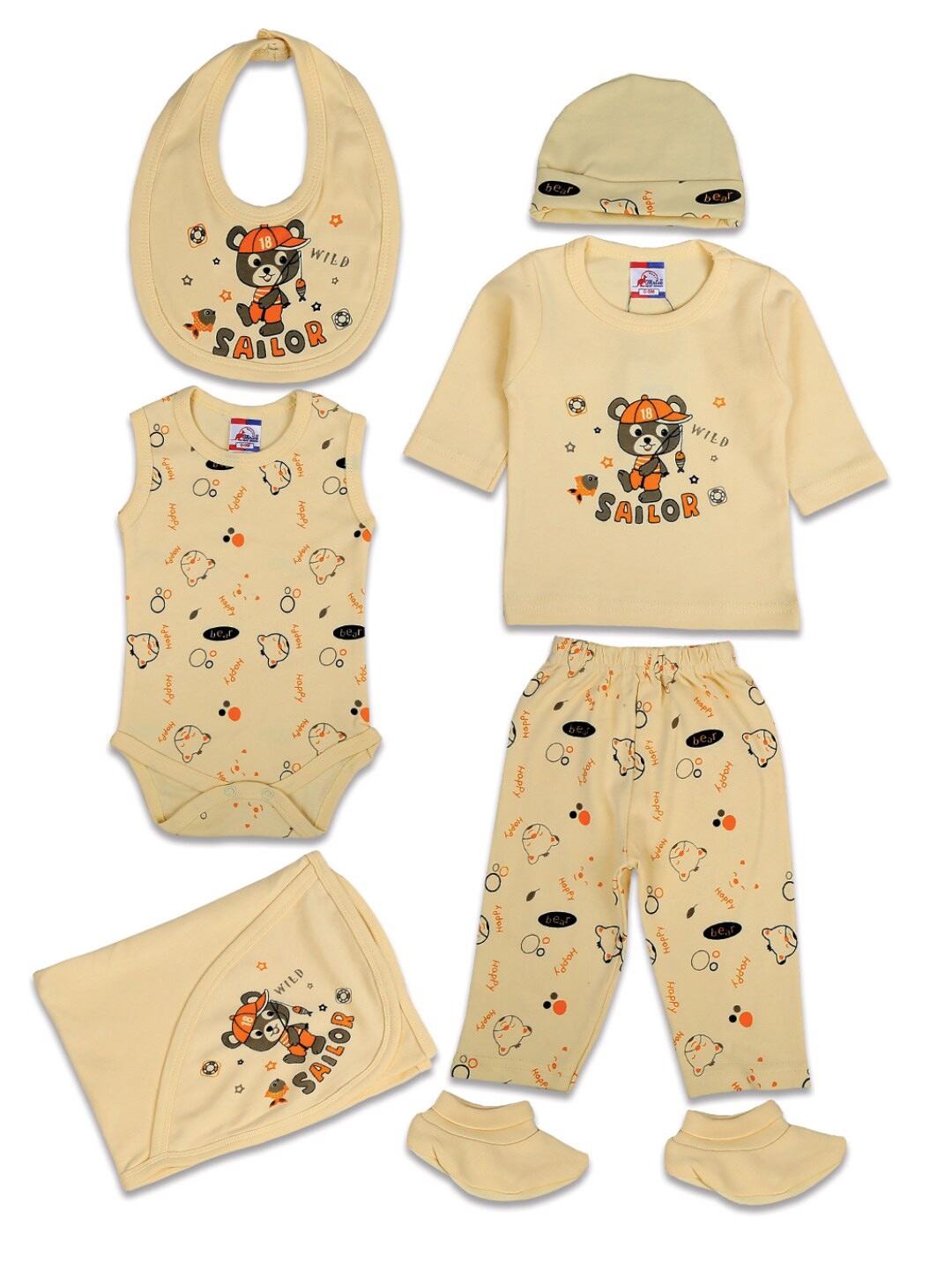 

V-Mart Kids Yellow Printed 8-Piece Pure Cotton Baby Apparel Gift Set