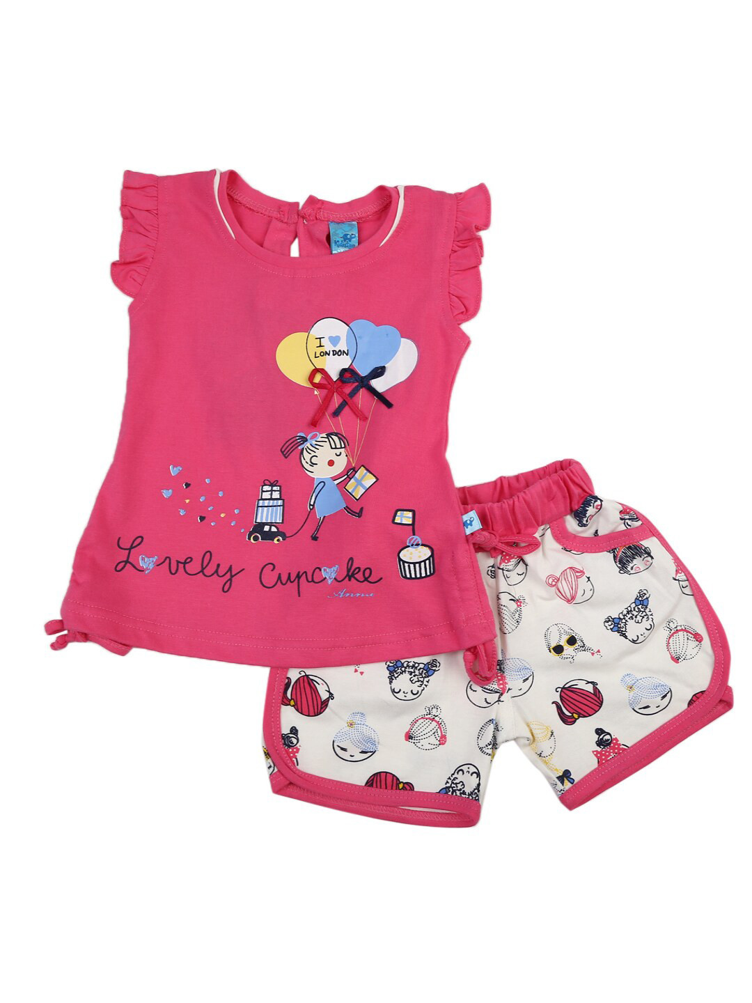 

V-Mart Unisex Kids Fuchsia & Fuchsia Cotton Printed Top with Shorts