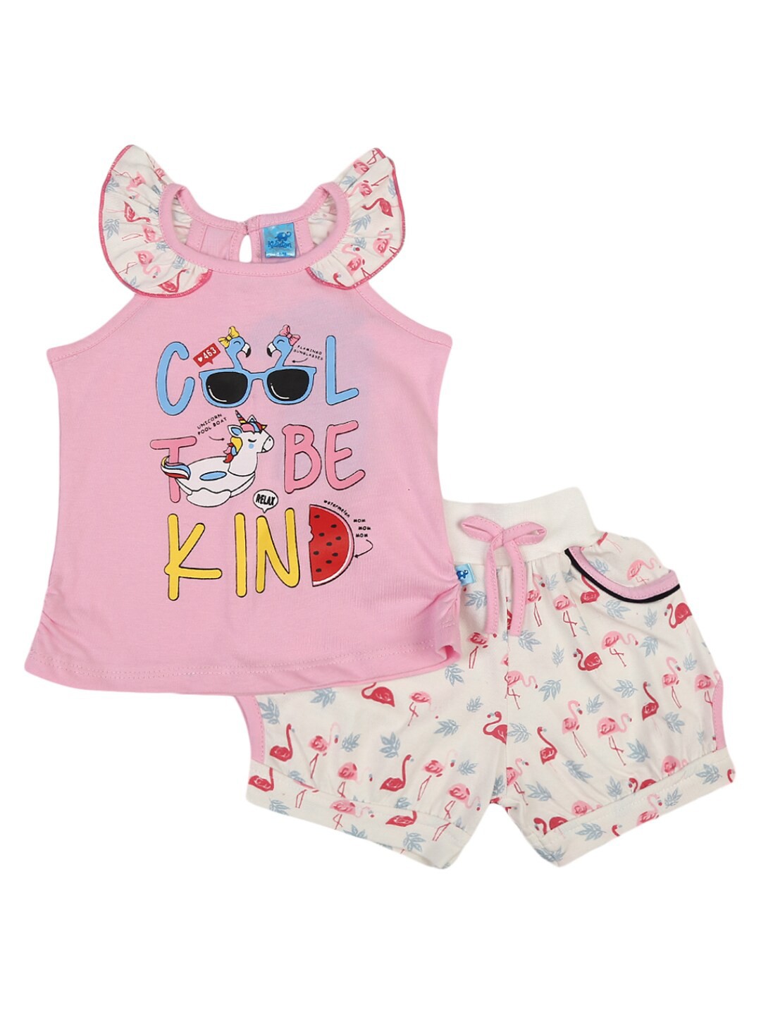 

V-Mart Unisex Kids Pink & Pink Printed Cotton Top with Shorts