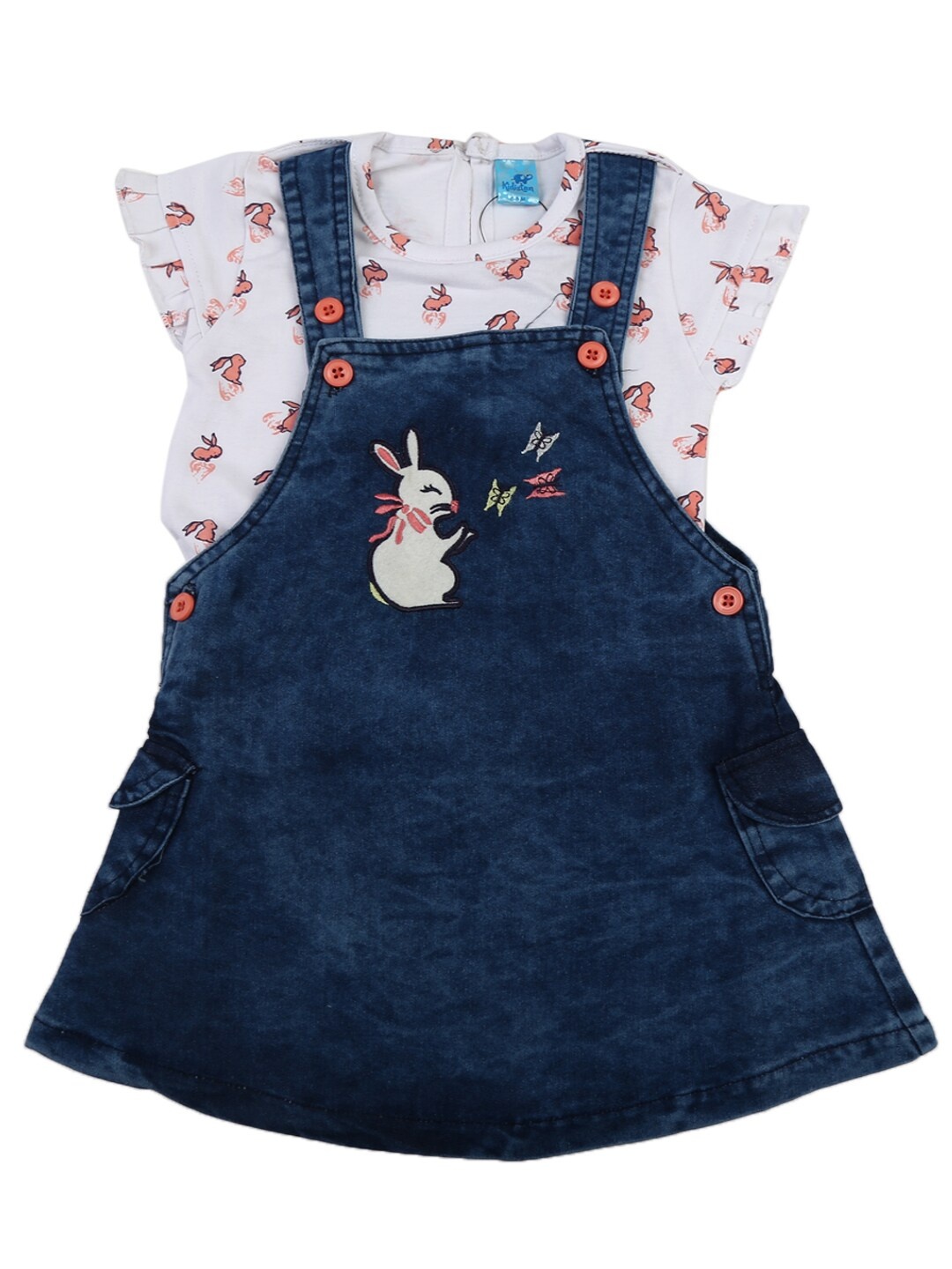 

V-Mart Off White & Navy Blue Printed Top with Skirt