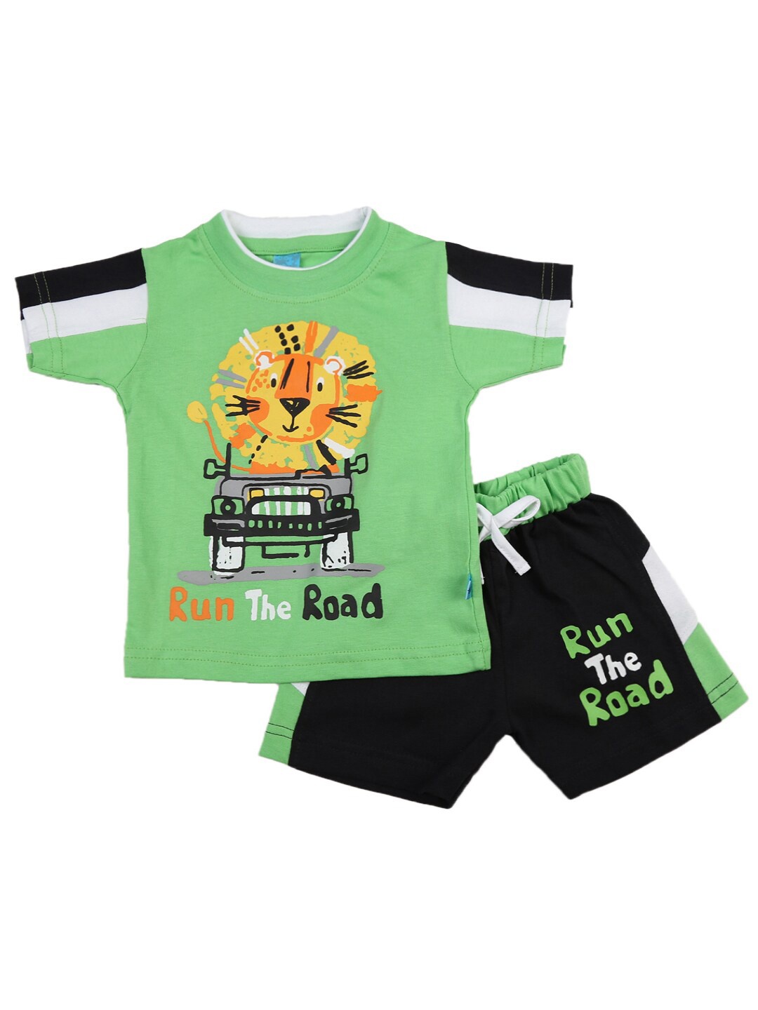 

V-Mart Unisex Kids Green & Black Printed T-shirt with Shorts