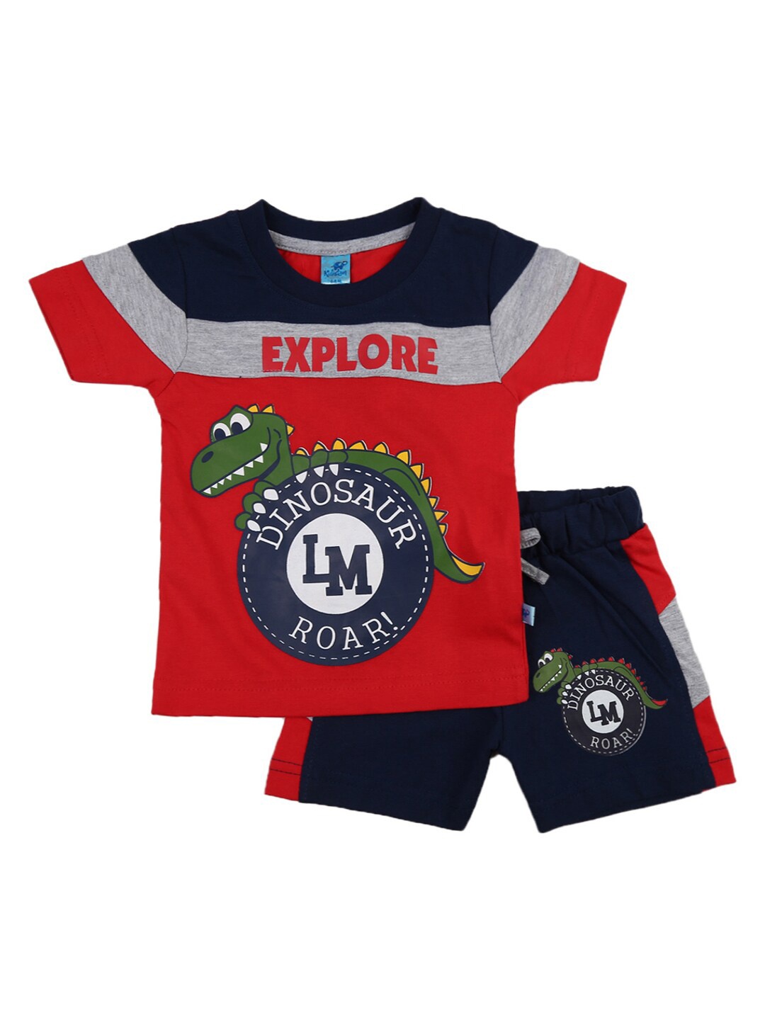 

V-Mart Unisex Kids Red & Navy Blue Printed T-shirt with Shorts