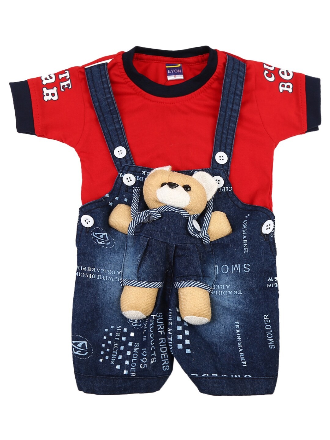 

V-Mart Kids Red & Blue Printed T-shirt with Dungaree