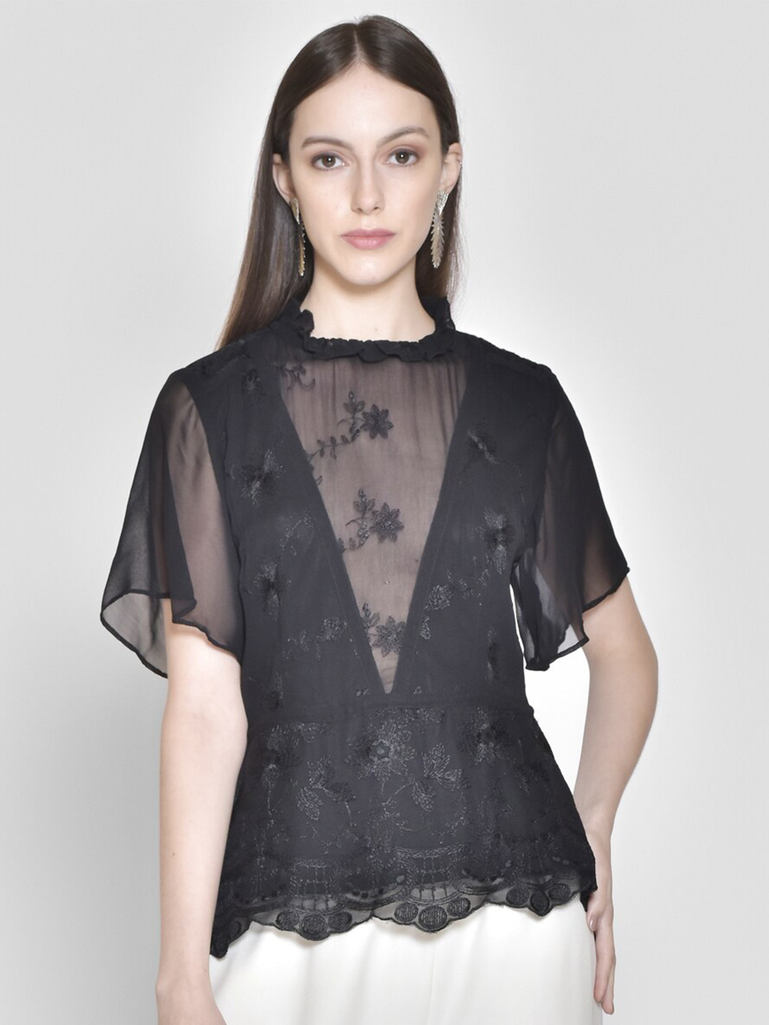 

250 DESIGNS Black Chiffon Top